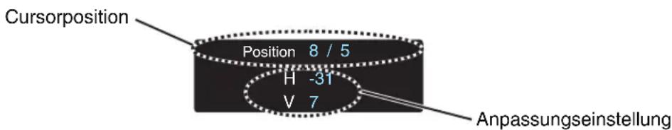 Cursorposition Position 8 / 5 H -31 V 7 Anpassungseinstellung