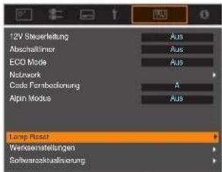 12V Steuerleitung Abschalttimer ECO Mode Netzwerk Cada Fernbecktionung Alpin Modes Lamp Reset Werkseinstellungen Softwareknualrisierung