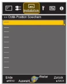 Installation >> Optik-Position Speechen Ende Aussamt Wistar Zurück BACK