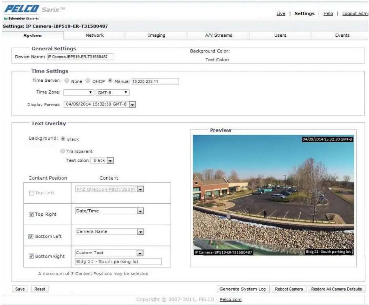 Pelco Sarix Professional IMPBB-EI - Settings - 1