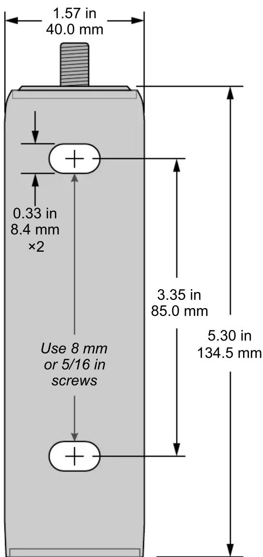 1.57 in 40.0 mm 0.33 in 8.4 mm ×2 Use 8 mm or 5/16 in screws 3.35 in 85.0 mm 5.30 in 134.5 mm