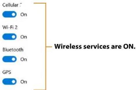 Cellular On Wi-Fi 2 On Bluetooth On GPS On Wireless services are ON.