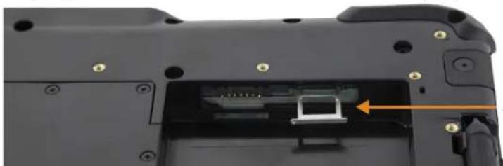 Close-up of a black electronic device showing internal components and a highlighted rectangular component (no text or symbols visible)