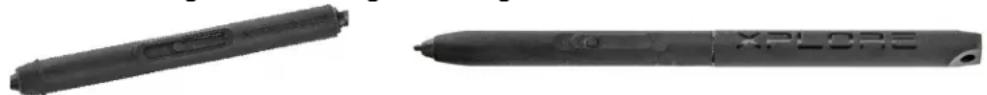 Two black cylindrical pens, one with a stylized logo and the other with 'XPLORE' branding (no visible text or symbols on the pens themselves)