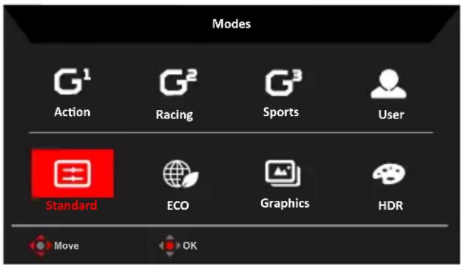 ACER XF273 - Hot key1 (default: Standard mode) - 1