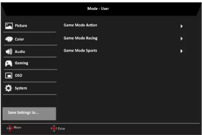 ACER XF273 - Save Setting to...(User mode only) - 1