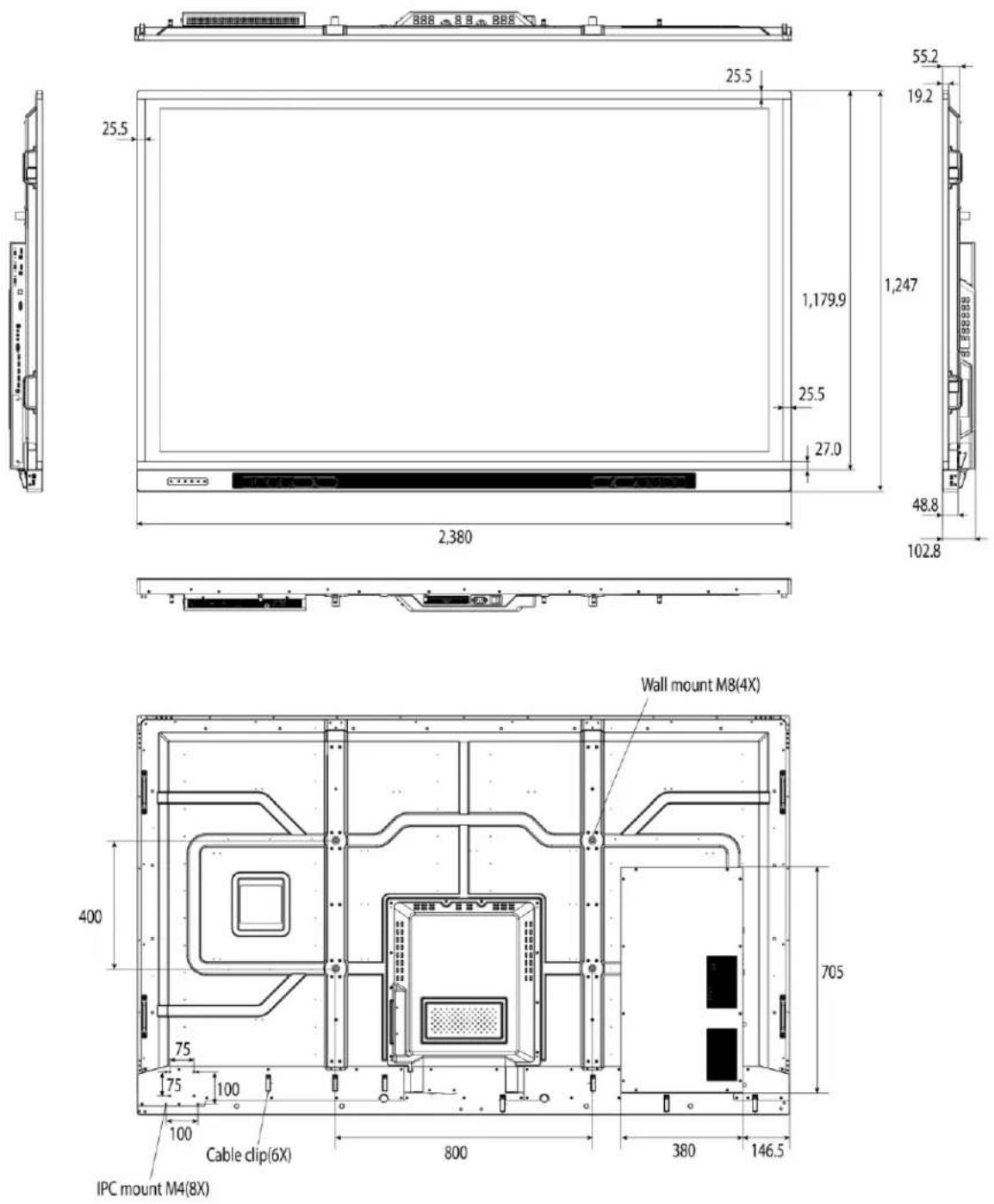 Avocor AVF-8650 - Overall Dimensions - 3