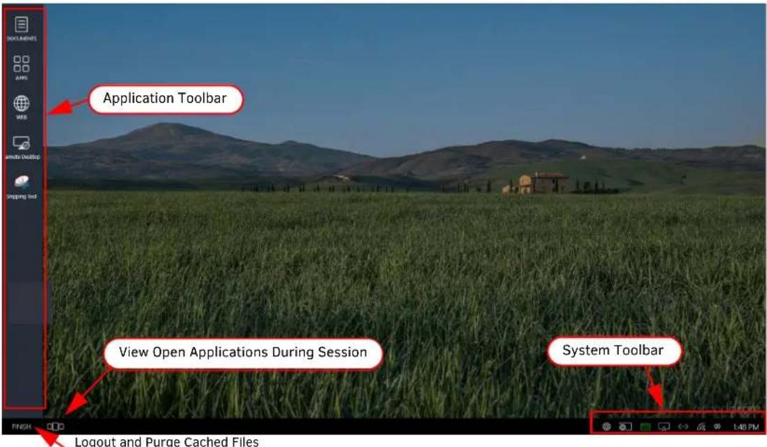 Application Toolbar View Open Applications During Session System Toolbar Logout and Purge Cached Files