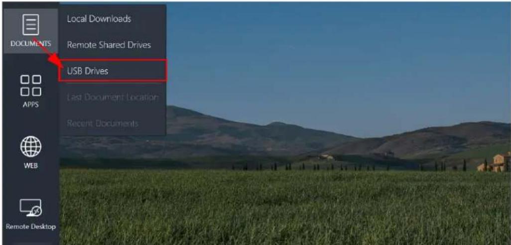 DOCUMENTS Local Downloads Remote Shared Drives USB Drives Last Document Location Recent Documents APPS WEB Remote Desktop