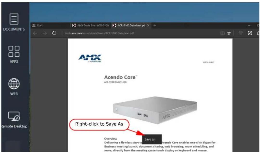 Start AMX Trade Site : ACR-5100 ACR-5100.Datasheet.pdf trade.amx.com/assets/dataSheets/ACR-5100.Datasheet.pdf AMX HARMAN DATA SHEET Acendo Core™ ACR-5100 (FG4051-00) Right-click to Save As Overview Delivering a flawless start to launch, Incendo Core enables one-click Skype for Business meeting launch, document sharing, web browsing, room scheduling, and more, directly from the meeting space touch display or keyboard and mouse. Save as