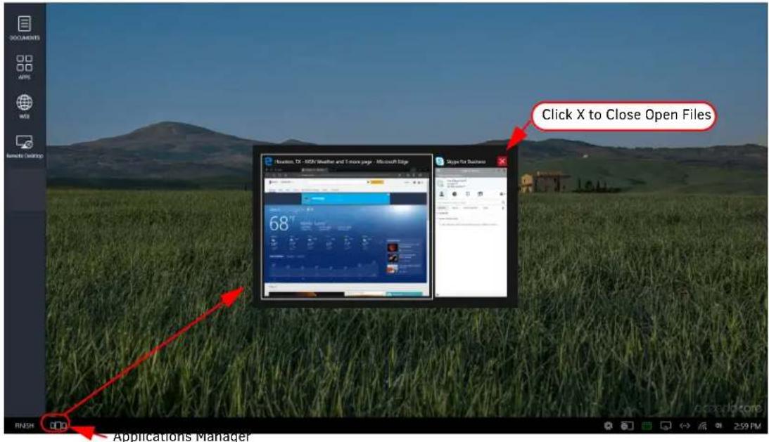 Click X to Close Open Files Applications Manager