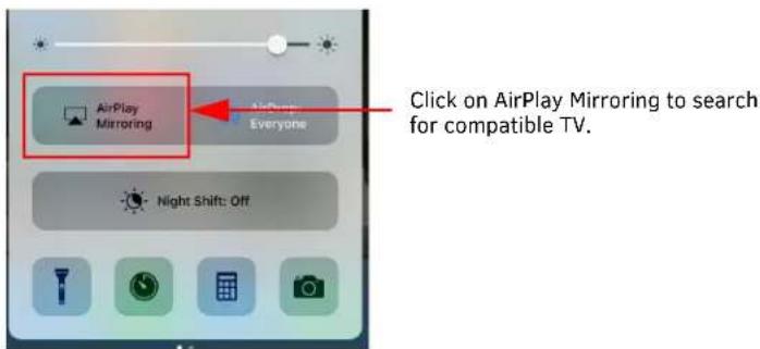 AirPlay Mirroring to search for compatible TV. Click on AirPlay Mirroring to search for compatible TV.