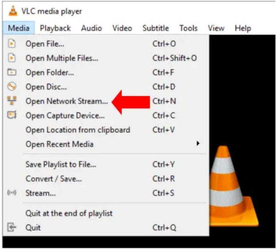VLC media player Media Playback Audio Video Subtitle Tools View Help Open File... Ctrl+O Open Multiple Files... Ctrl+Shift+O Open Folder... Ctrl+F Open Disc... Ctrl+D Open Network Stream... Ctrl+N Open Capture Device... Ctrl+C Open Location from clipboard Ctrl+V Open Recent Media Save Playlist to File... Ctrl+Y Convert / Save... Ctrl+R Stream... Ctrl+S Quit at the end of playlist Quit Ctrl+Q