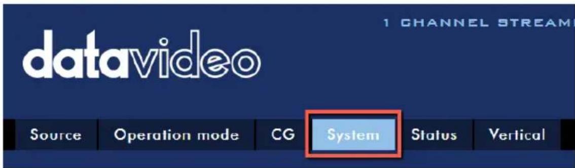 datavideo 1 CHANNEL STREAM Source Operation mode CG System Status Vertical