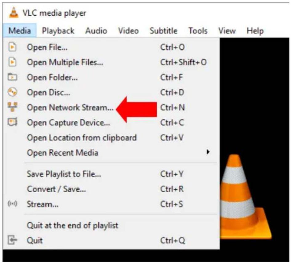 VLC media player Media Playback Audio Video Subtitle Tools View Help Open File... Ctrl+O Open Multiple Files... Ctrl+Shift+O Open Folder... Ctrl+F Open Disc... Ctrl+D Open Network Stream... Ctrl+N Open Capture Device... Ctrl+C Open Location from clipboard Ctrl+V Open Recent Media Save Playlist to File... Ctrl+Y Convert / Save... Ctrl+R Stream... Ctrl+S Quit at the end of playlist Quit Ctrl+Q