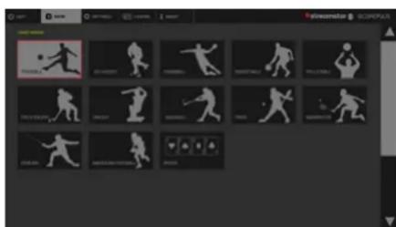 Screenshot of a sports software interface displaying a grid of silhouette icons with Chinese labels, likely representing various sports or activities.