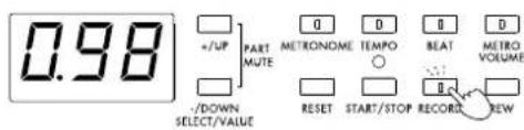 0.98 +/UP PART MUTE - /DOWN SELECT/VALUE METRONOME TEMPO RESET START/STOP RECORD BEAT B METRO VOLUME REW