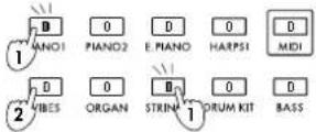 KORG Concert C-550 - 1.Hold down one of the two desired Sound selector switches, and then press the other one. - 1