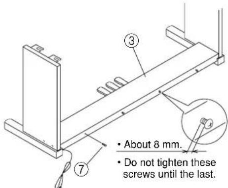 About 8 mm. Do not tighten these screws until the last.