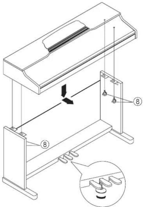 Technical diagram of a mechanical device with labeled components and an inset showing a rotary knob mechanism.