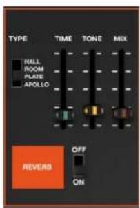 TYPE TIME TONE MIX HALL ROOM PLATE APOLLO OFF REVERB ON