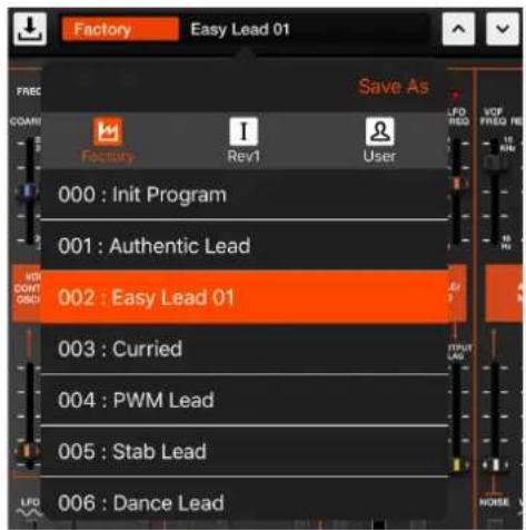 Factory Easy Lead 01 Save As FREQ GOAR Factory I Rev1 User 000 : Init Program 001 : Authentic Lead 002 : Easy Lead 01 003 : Curried 004 : PWM Lead 005 : Stab Lead 006 : Dance Lead