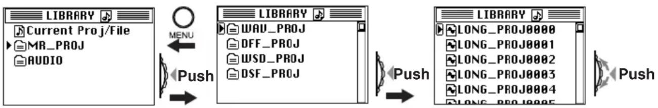 KORG MR-1 - Selecting a project/file using the P-dial - 2