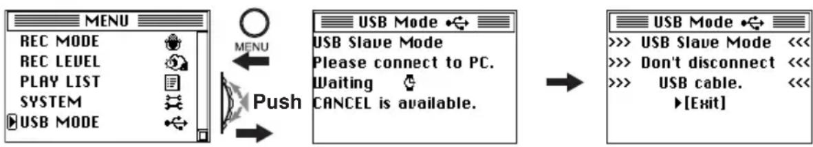 KORG MR-1 - The USB mode (USB MODE) screen will appear. - 1