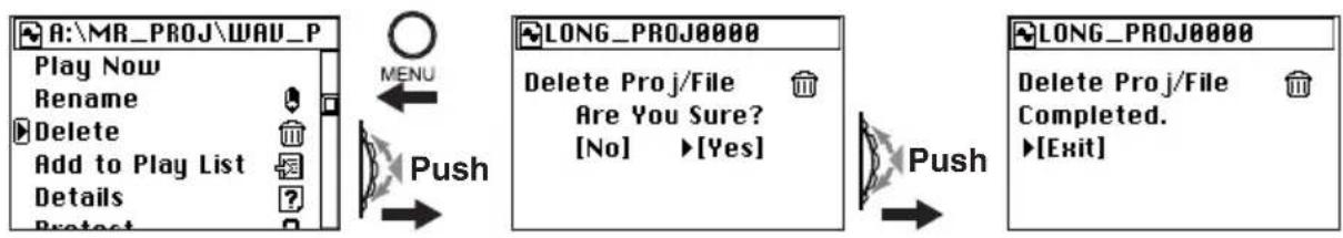 KORG MR-1 - Use the P-dial to select and confirm "Delete." - 1
