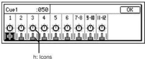 Cue1 :050 1 2 3 4 5 6 7-8 9-10 11-12 OK h: Icons