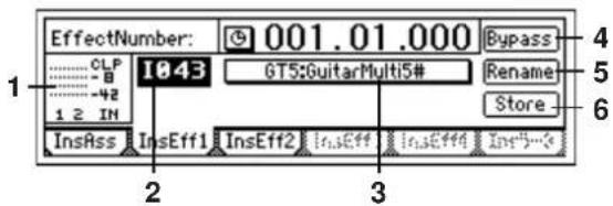 EffectNumber: 001.01.000 CLP I043 GT5:GuitarMulti5# Bypass Rename Store InsAss InsEff1 InsEff2 InsEff InsEff4 InsF-