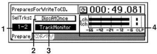 PreparesForWriteToCD. 000:49.081 SelTrks: DiscAtOnce 1-2 TrackMonitor ch Rch -66 -42 -24 -12 -6 CLP Prepare