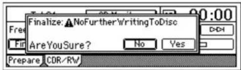 Finalize: NoFurther WritingToDisc Are You Sure? Yes Prepare CDR/RW