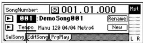 SongNumber: 001.01.000 Mst 001 : Demo Song001 Rename Tempo Manu 120 04/04 Metro4 New SelSong EditSong PrgPlay L R
