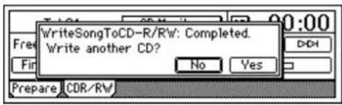 WriteSongToCD-R/R'w: Completed. Write another CD? No Yes Prepare CDR/Rw