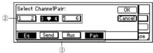 Select ChannelPair: 1 2 3 ♥ 4 5 6 OK Cancel Eq Send Flux Pan se