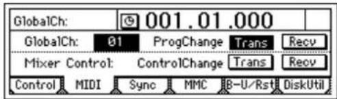 GlobalCh: 001.01.000 GlobalCh: 01 ProgChange Trans Recv Mixer Control: ControlChange Trans Recv Control MIDI Sync MMC B-U/Rst DiskUtil