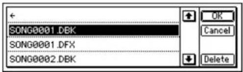 SONG0001.DBK SONG0001.DFX SONG0002.DBK OK Cancel Delete