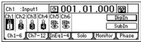 Ch1 :Input1 001.01.000 Ch1 Ch2 Ch3 Ch4 Ch5 Ch6 DigiIn SubIn Ch1-6 Ch7-12 InEq1-4 Solo Monitor Phase