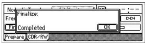 Finalize: Completed OK Prepare CDR/RW