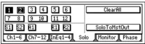 1 2 3 4 5 6 7 8 9 10 11 12 S1 S2 R1 R1 R2 Ch1-6 Ch7-12 InEq1-4 Solo Monitor Phase ClearAll SoloToMstOut