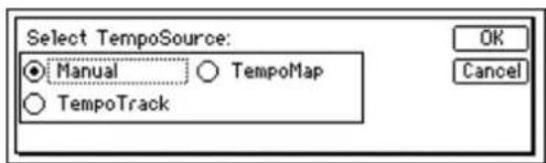 Select TempoSource: ● Manual ○ TempoMap ○ TempoTrack OK Cancel