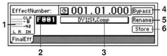 EffectNumber: 001.01.000 Bypass CLP F881 DY1:St.Comp BY Pass B L R IN Rename Store FinalEff 2 3