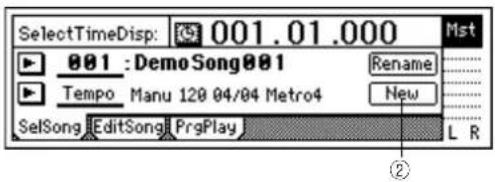 SelectTimeDisp: 001.01.000 801 : Demo Song801 Tempo Manu 120 04/04 Metro4 New SelSong EditSong PrgPlay ② L R