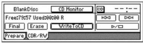 BlankDisc CD Monitor Free:79:57 Used:00:00 R Final Erase WriteToCD Prepare CDR/RW