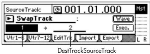 SourceTrack: 001.01.000 Mst SwapTrack : Wave 1 → 2 Exec. Vtr1-6 Vtr7-12 EditTrack Import Export L R DestTrackSourceTrack