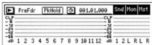 PreFdr PkHold 901.01.000 Snd Mon Mst CLP CLP -5 -6 -12 -12 -24 -24 -32 -32 -48 -48 dB 1 2 3 4 5 6 7 8 9 10 11 12 dB 1 2 L R L R