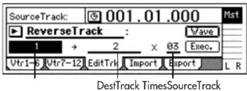 SourceTrack: 001.01.000 Mst ReverseTrack : Wave 1 → 2 × 03 Exec. Vtr1-6 Vtr7-12 EditTrk Import Export L R DesfTrack TimesSourceTrack
