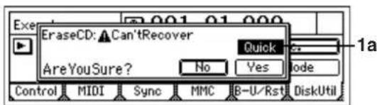 EraseCD: Can'tRecover AreYouSure? No Yes Node Control MIDI Sync MMC B-U/Rst DiskUtil