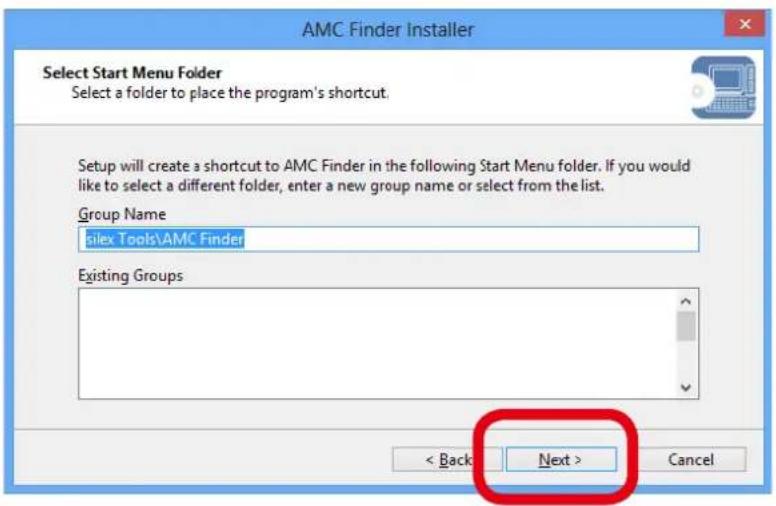Silex AP-500AC - Enter a group name to be displayed in the start menu and click Next. - 1